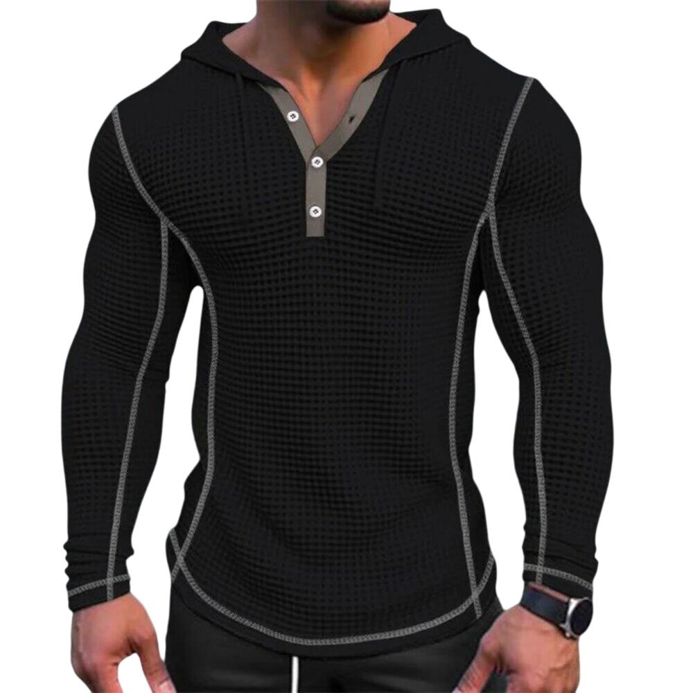 Manly Waffle Long Sleeve Black Casual Hoodie Mens Size Medium NWT